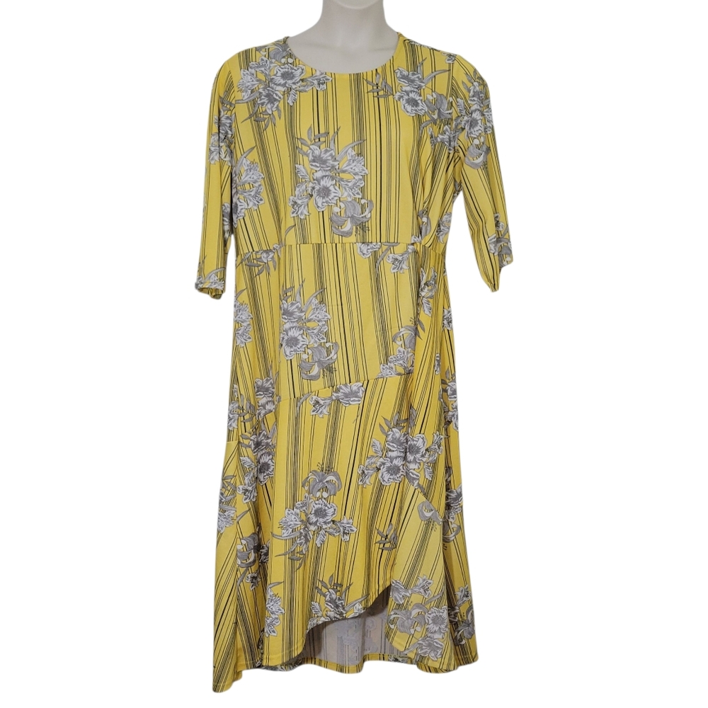 Mlle Gabrielle Yellow Floral Stripe Twist Dress Plus Size 2x